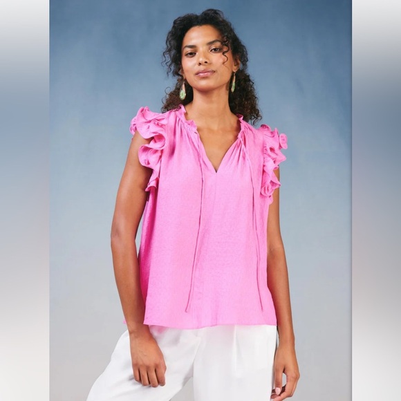 NWT Current Air RUFFLED SHOULDER SLEEVELESS BLOUSE- Pink- Size Small - Picture 1 of 11